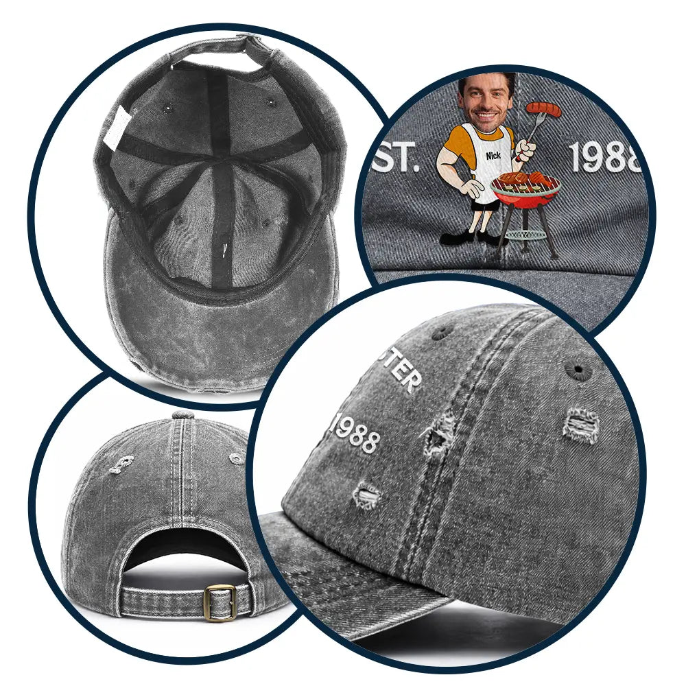 Happy, Gift For Father, Gift For Grandpa, Gift For Men, Grilling, Non-Eng, Photo, Humorous - Custom Photo The Grill Master For Him Dad Grandpa - Personalized Distressed Cap