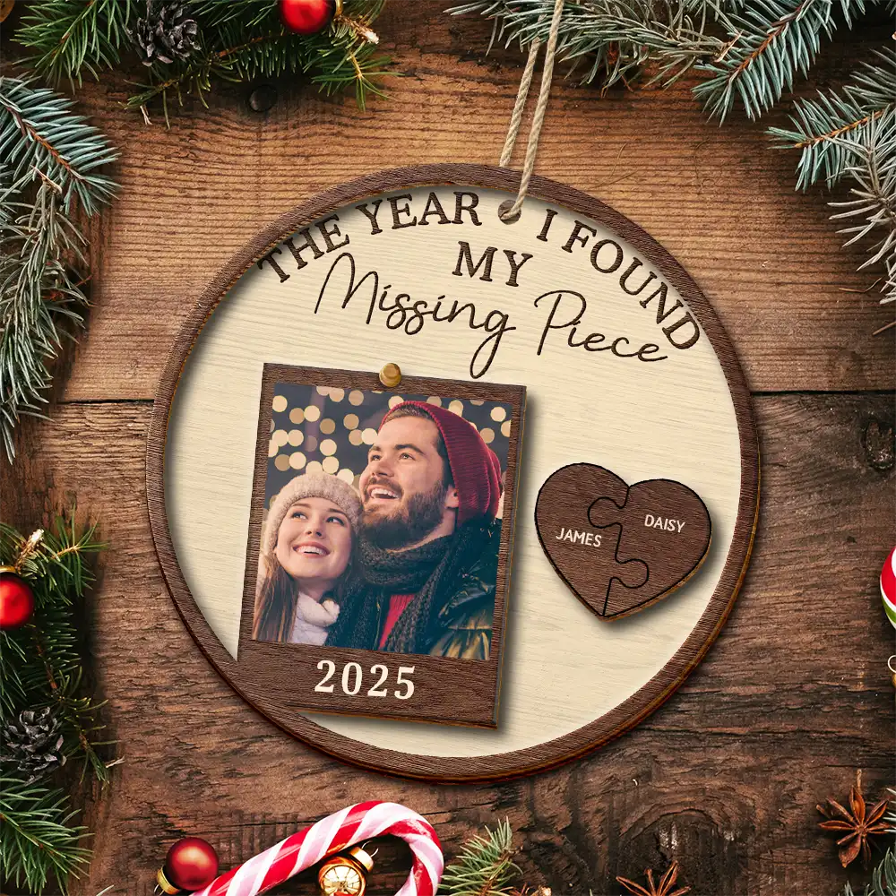 Custom Photo The Year I Found My Missing Piece Couples - Personalized 2-Layered Wooden Ornament