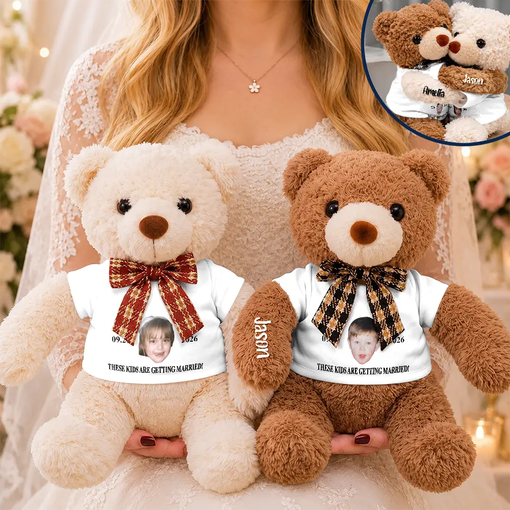 Humorous, Custom Photo, Married Couple, Gift For Couples, Wedding, Cut-Face Photo - Custom Photo These Kids Are Getting Married - Personalized Hugging Bear