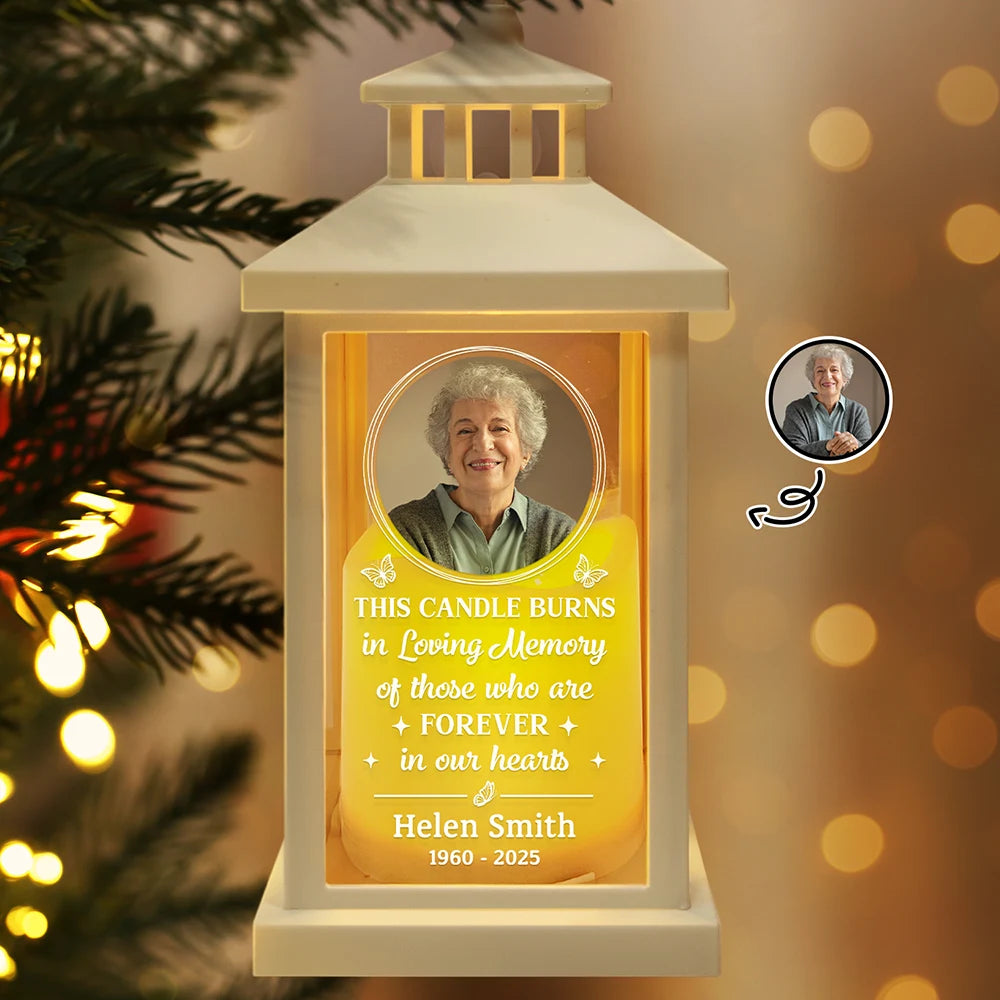 Memorial, Sad, Family, Parents, Gift For Grandparents - Custom Photo This Candle Burns In Loving Memory - Personalized LED Candle Lantern