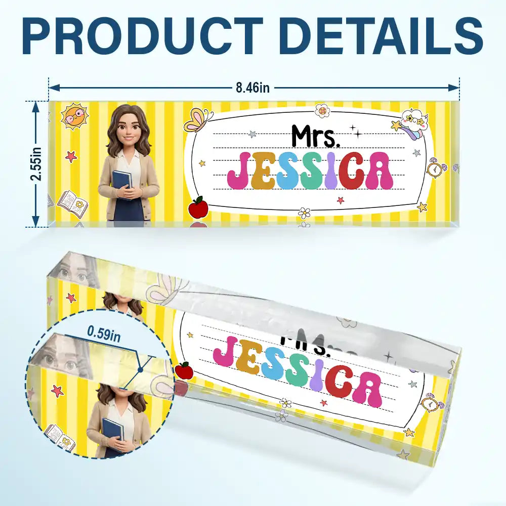 Art Design, Teacher, Back To School, Proud, Photo - Toybox Figure Half Body - Custom Photo Toybox Figure Teacher With Striped Pattern - Personalized Desk Name Plate