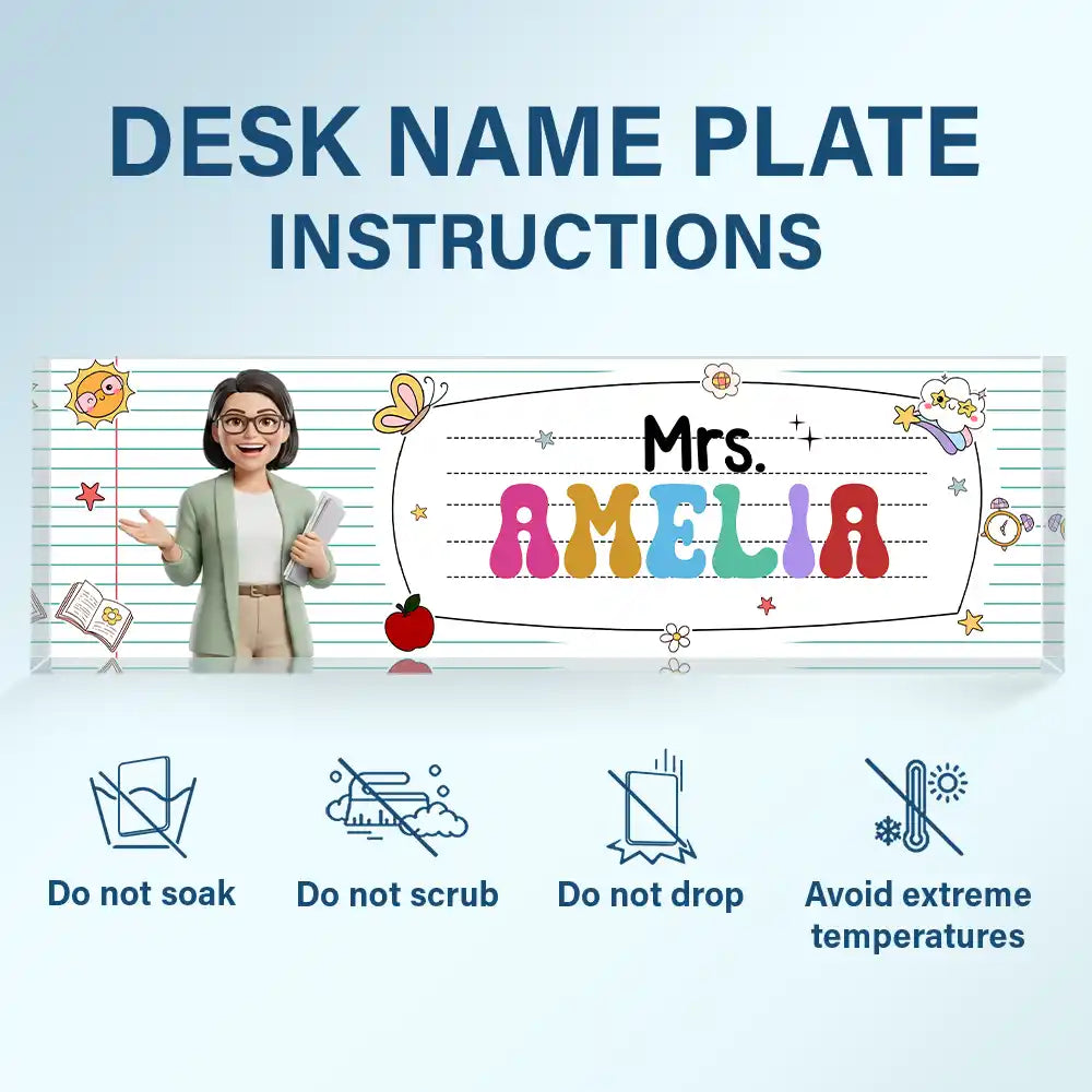 Art Design, Teacher, Back To School, Proud, Photo - Toybox Figure Half Body - Custom Photo Toybox Figure Teacher With Striped Pattern - Personalized Desk Name Plate