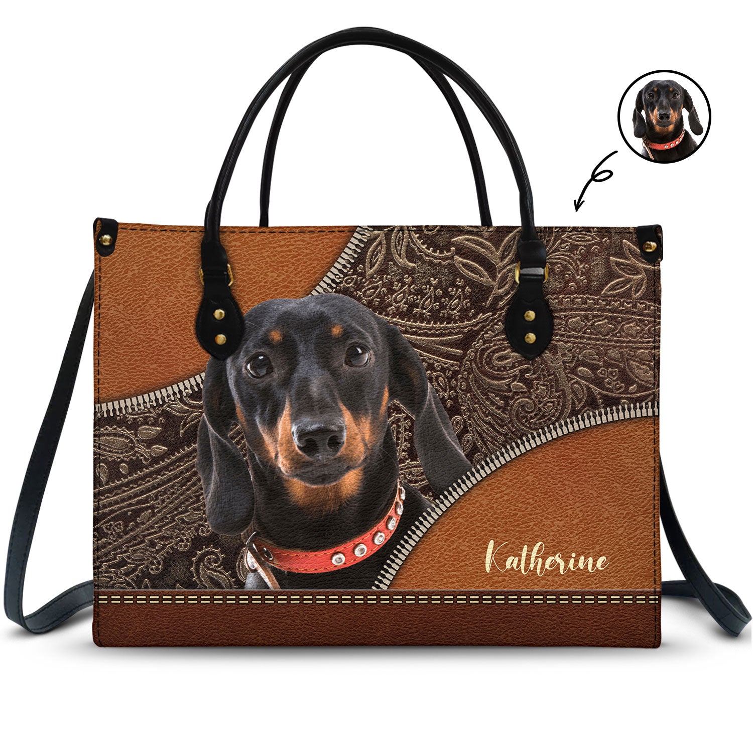 Custom Photo Dog Face - Gift For Pet Lovers - Personalized Leather Bag
