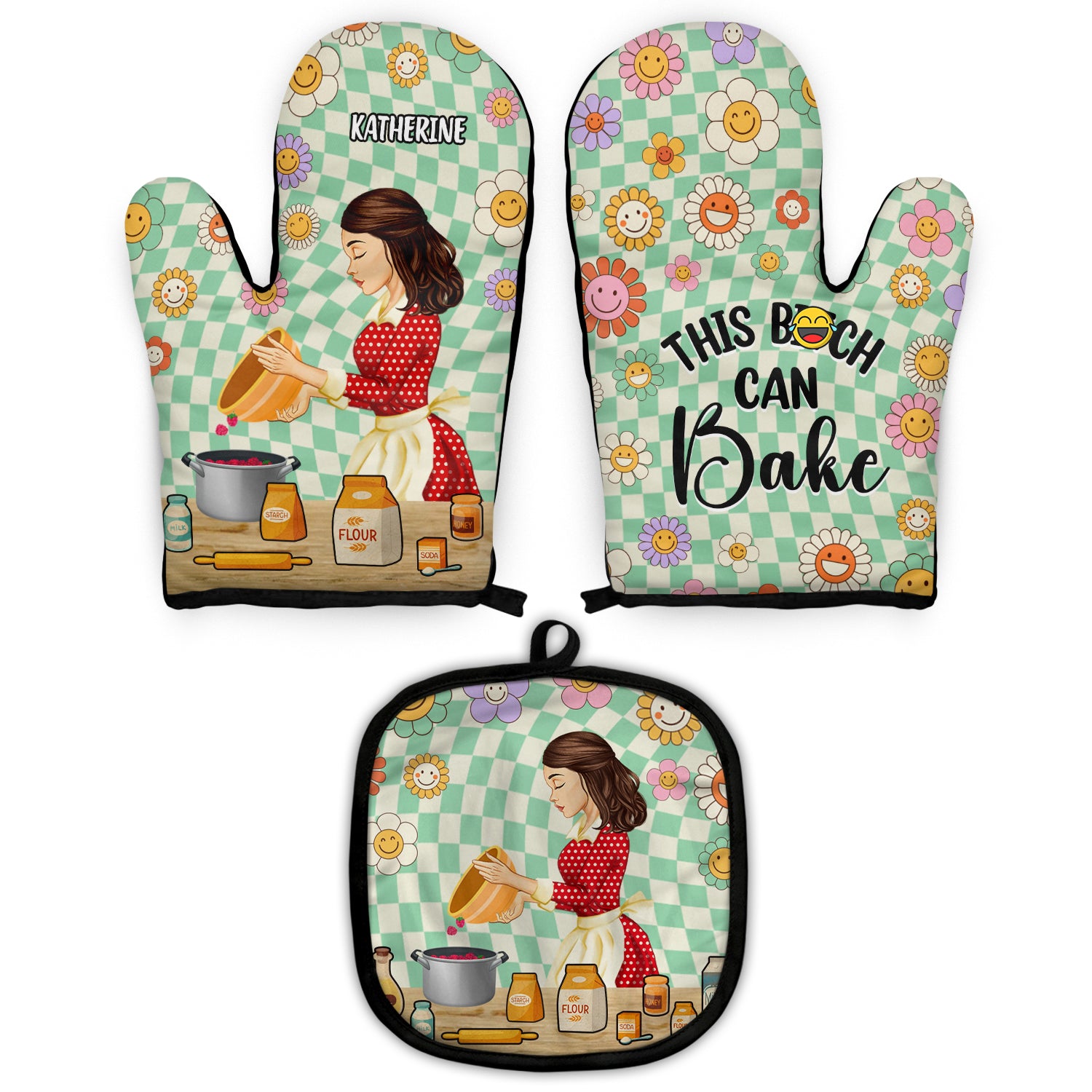 This Can Bake Sideview Girl - Gift For Baking Lovers, Bakers - Personalized Oven Mitts, Pot Holder