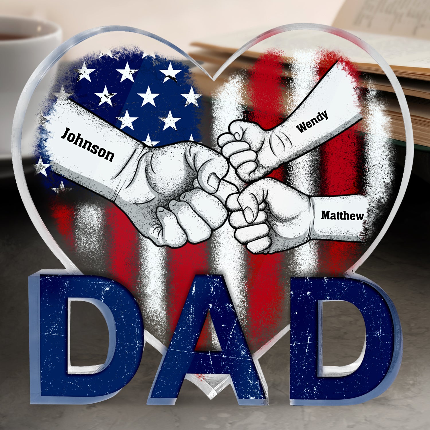 Dad And Kids Fist Bump - Gift For Father, Daddy - Personalized Love-Dad-Shaped Acrylic Plaque
