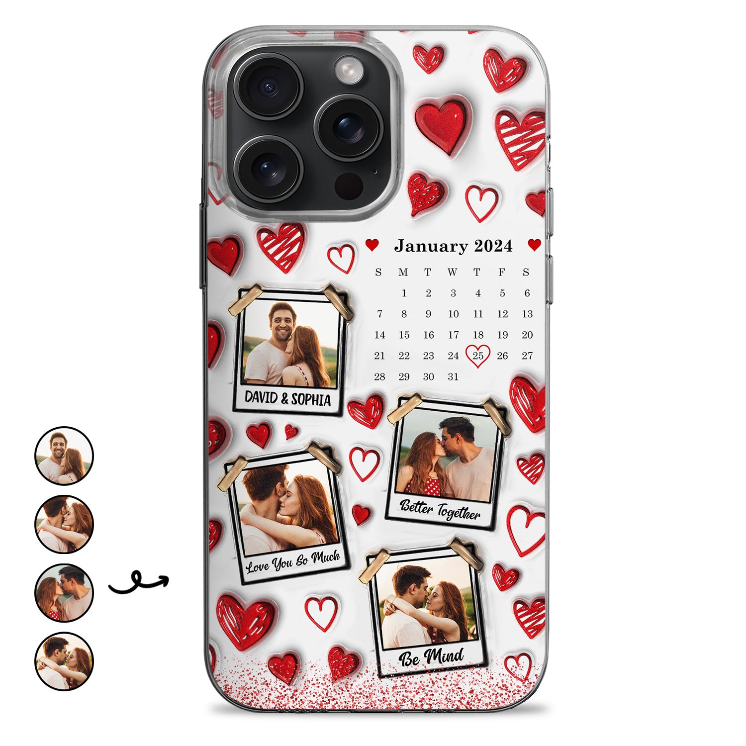 Calendar Custom Photo Couples - 3D Inflated Effect Printed Clear Phone Case, Personalized Clear Phone Case