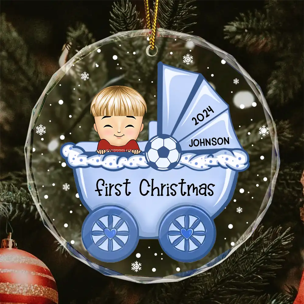 Premier Noël de bébé - Décoration en verre ronde personnalisée
