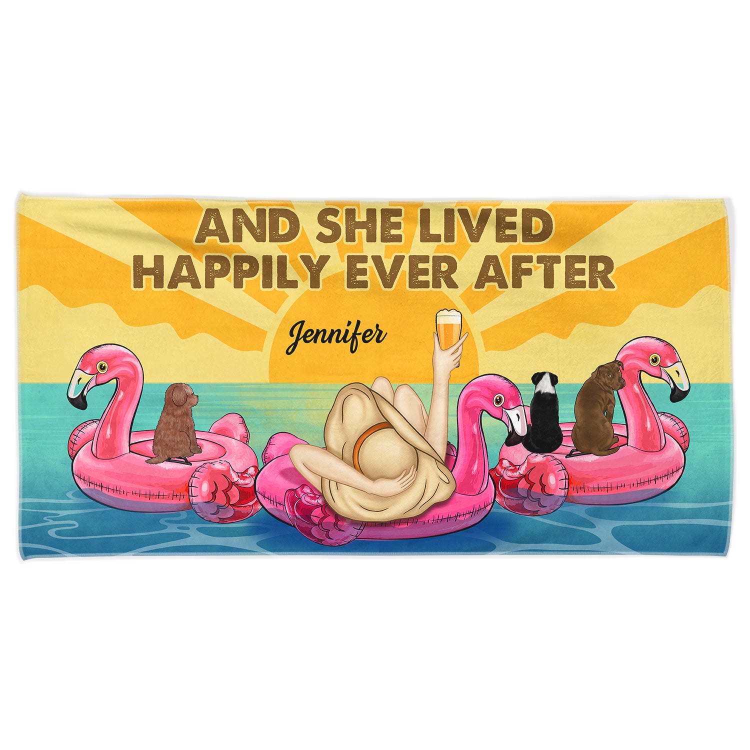 And She Lived Happily Ever After Dog Back - Birthday Gift For Beach, Travel Lovers - Personalized Beach Towel