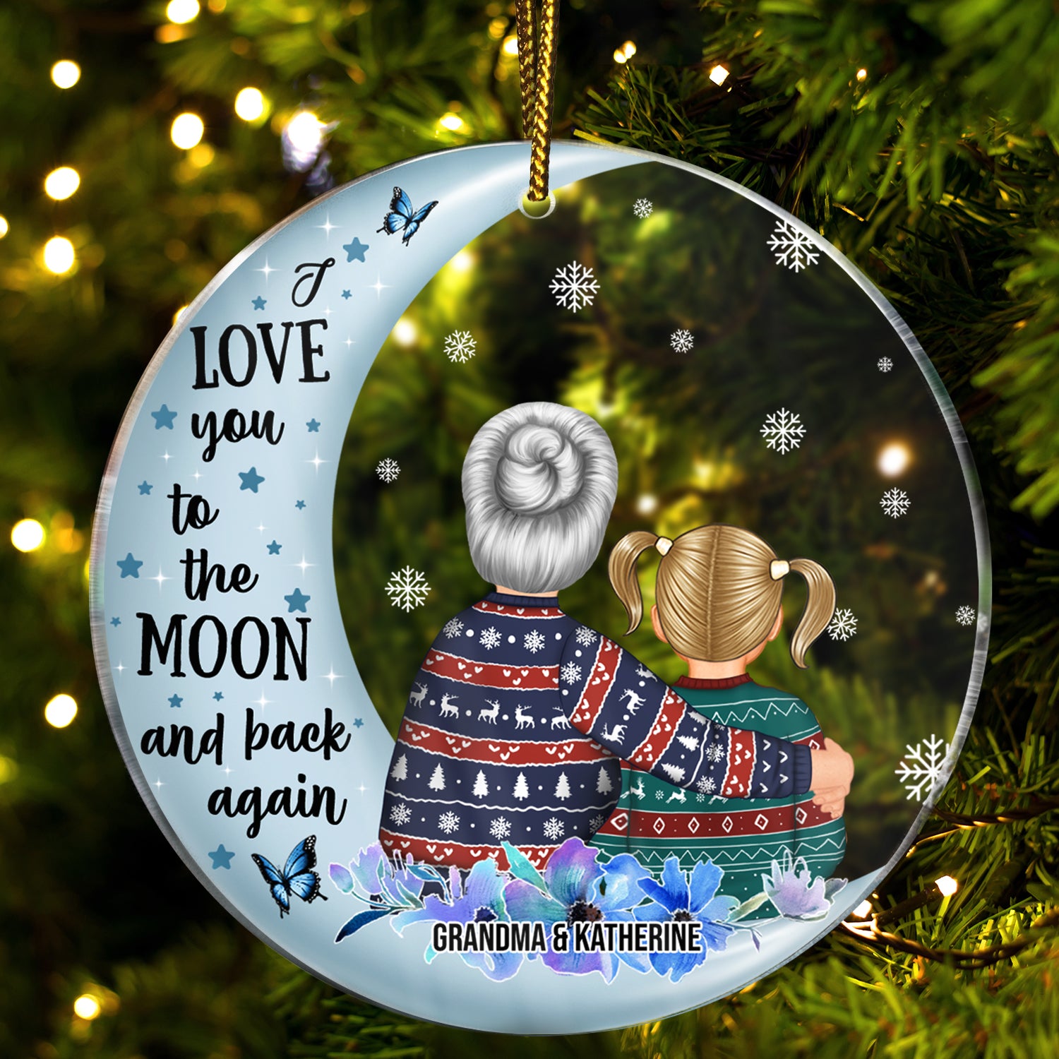 Love You To The Moon And Back - Christmas Gift For Grandma - Personalized Circle Acrylic Ornament