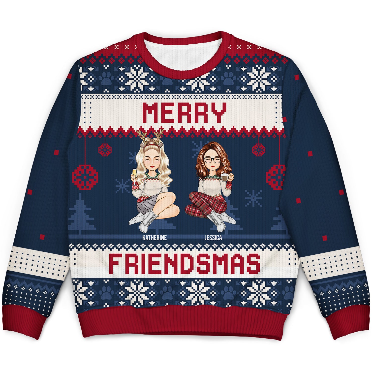 Merry Friendsmas - Christmas Gift For Besties - Personalized Unisex Ugly Sweater