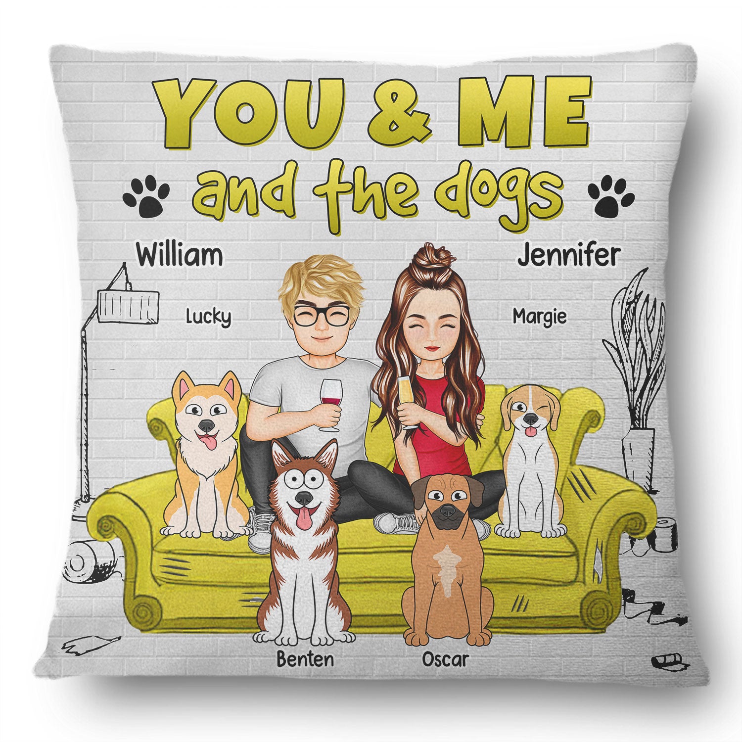 You And Me And The Dog - Gift For Pet Lovers - Personalized Pillow