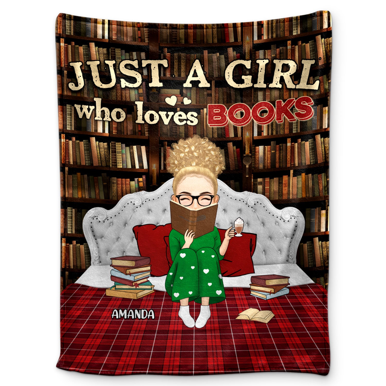 Just A Girl Who Loves Books Bed Sitting - Gift For Book Reading Lovers - Personalized Fleece Blanket
