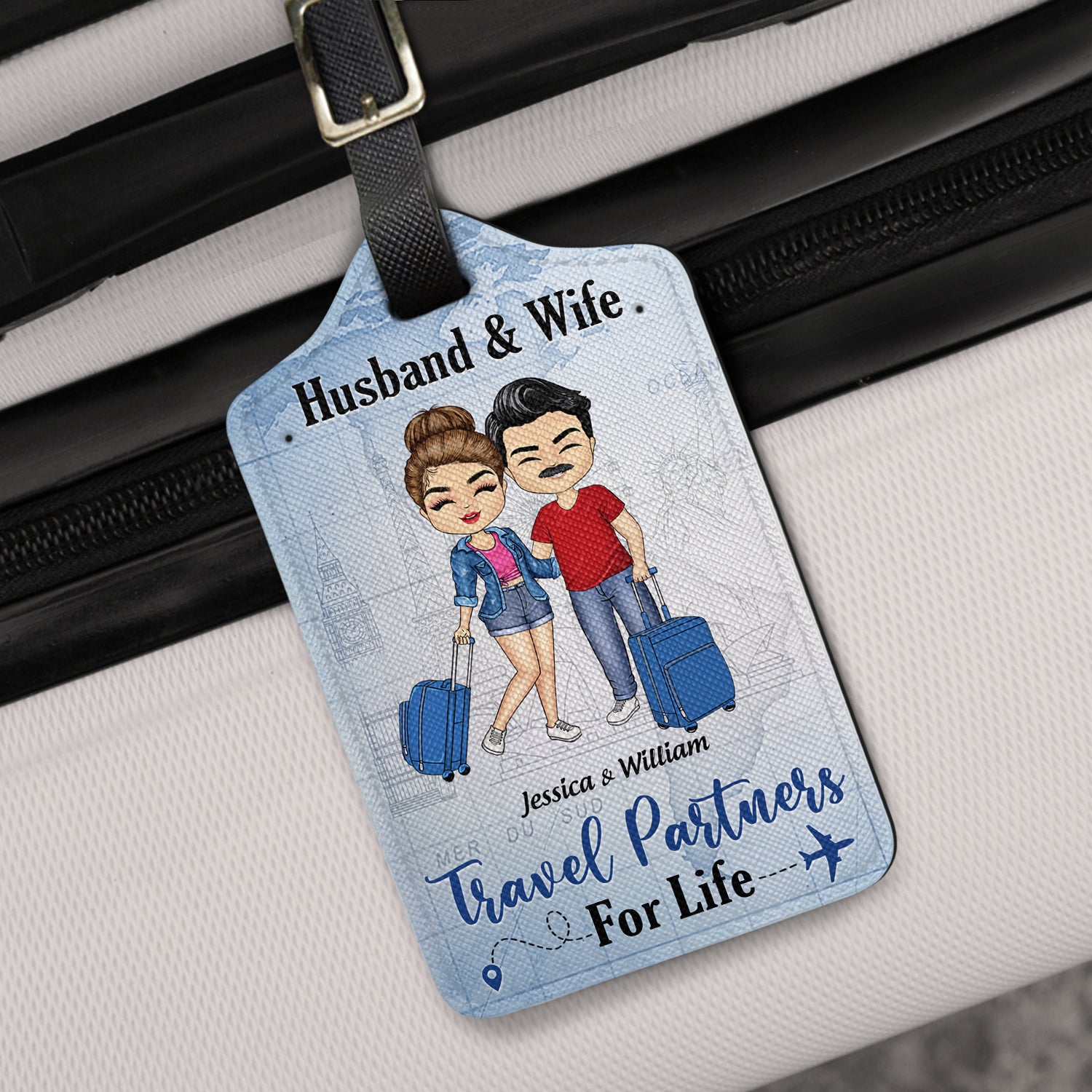 Husband & Wife Travel Partners For Life - Gift For Couples - Personalized Luggage Tag