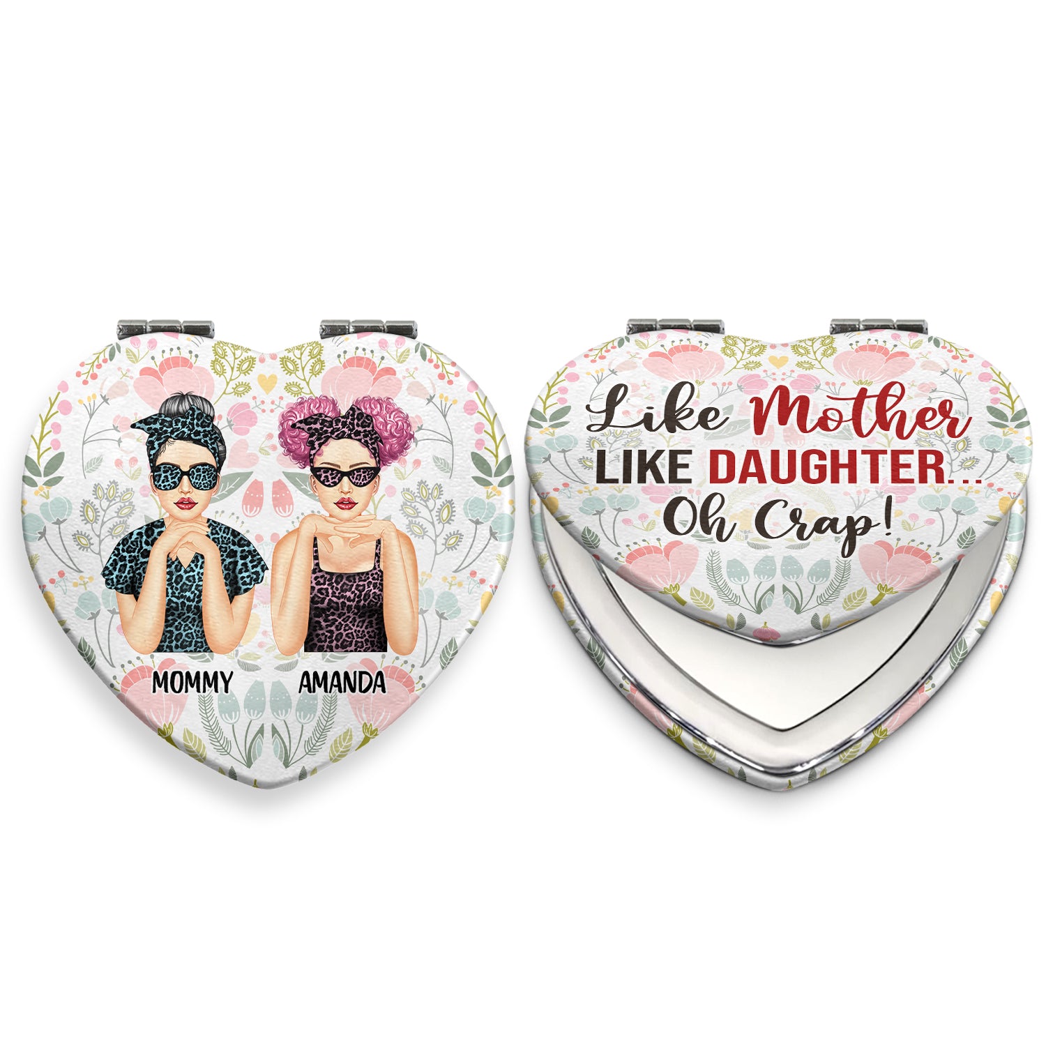 Like Mother Like Daughter - Gift For Mother Daughter - Personalized Heart Shaped Compact Mirror