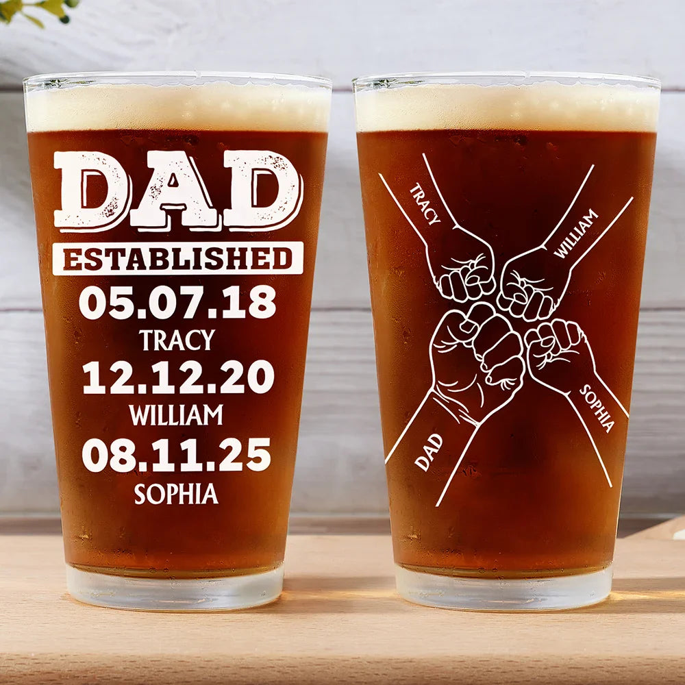 Gift For Husband,Gift For Grandpa,Gift For Father - Dad Established - Personalized Beer Glass