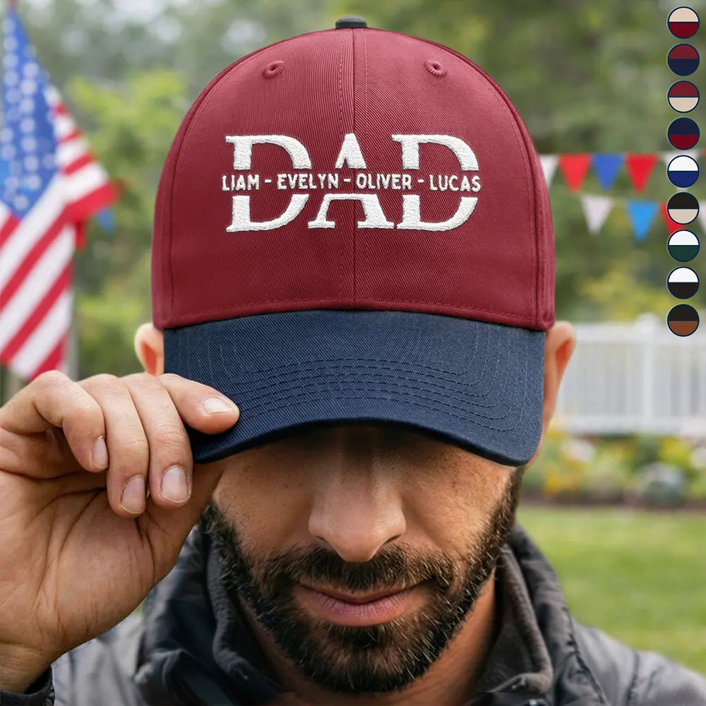 Gift For Father,Gift For Grandpa,Happy - Dad Grandpa Custom Kid Names - Personalized Embroidered Two Tone Cap