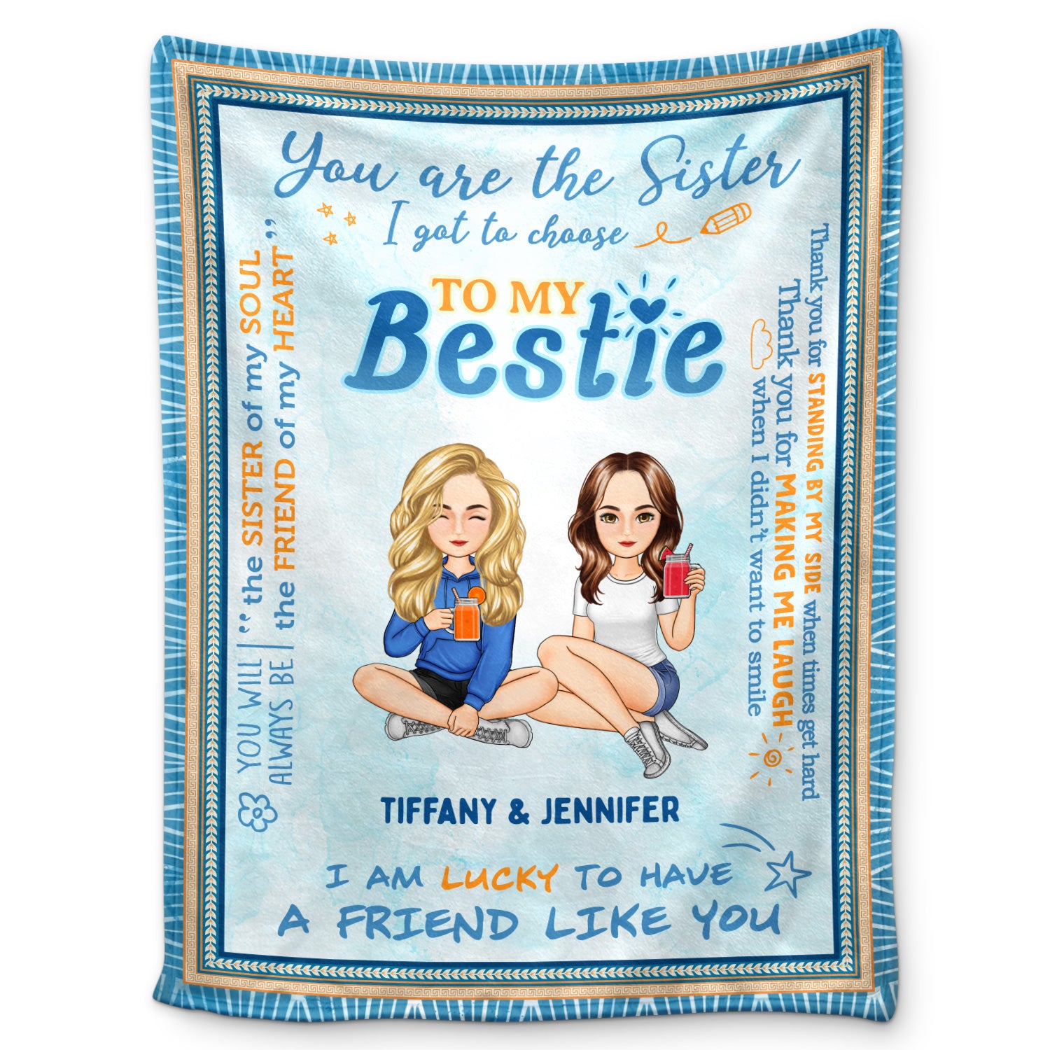 To My Bestie Cartoon The Sister I Got To Choose - Gift For Bestie - Personalized Fleece Blanket