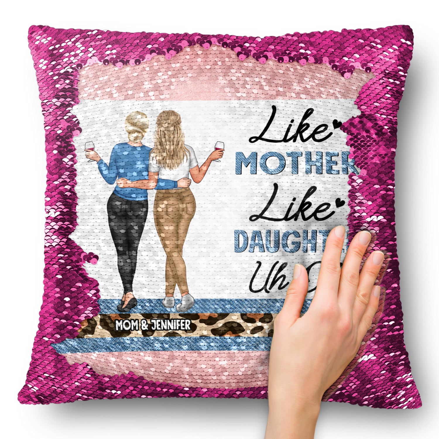 Like Mother Like Daughter Uh Oh - Gift For Mother - Personalized Sequin Pillow, Mermaid Sequin Cushion Magic Reversible Throw Pillow
