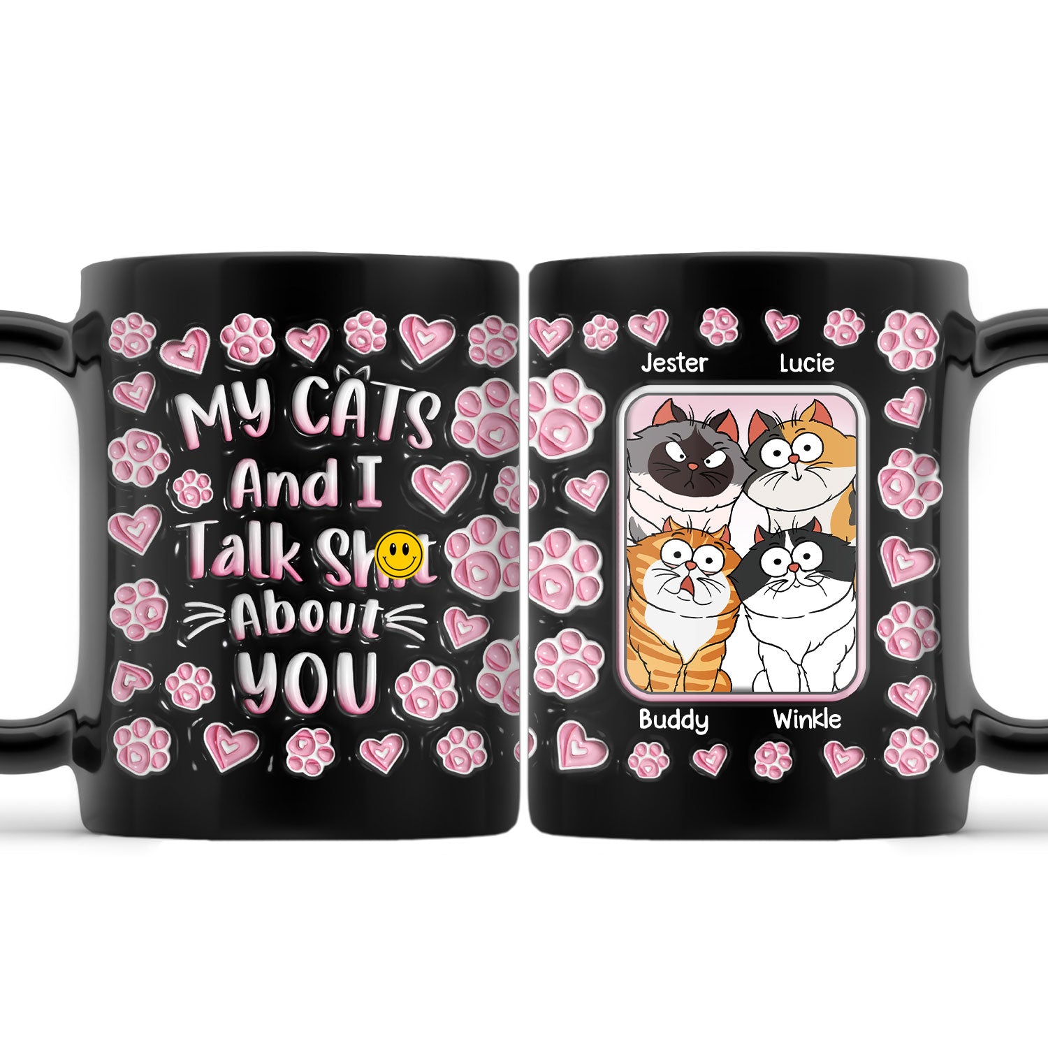 Talk About You - Gift For Cat Mom - 3D Inflated Effect Printed Mug, Personalized Black Mug