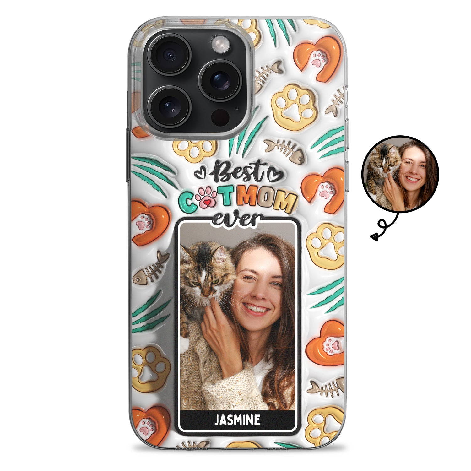 Custom Photo Best Dog Cat Mom Ever - Gift For Dog Lovers - 3D Inflated Effect Printed, Personalized Clear Phone Case
