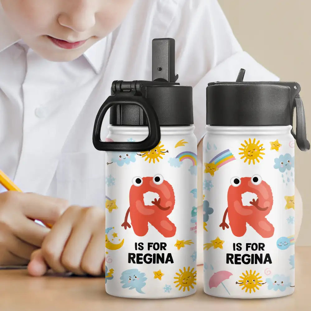 Bouteille d'eau personnalisée pour enfant avec monogramme, lettre, licorne, papillon, dinosaure et animaux