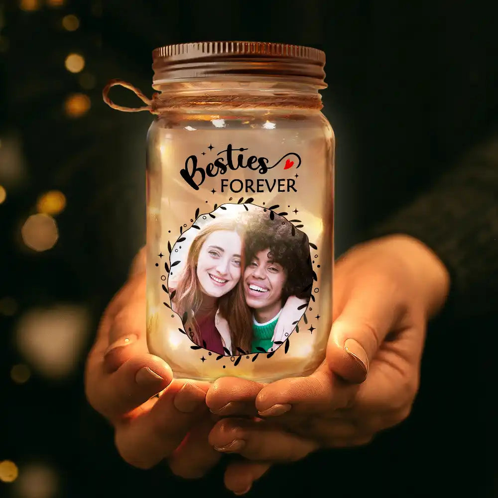 Custom Photo,Gift For Bestie,Happy - Custom Photo Our Memories Are Countless Our Friendship Is Endless - Personalized Mason Jar Light