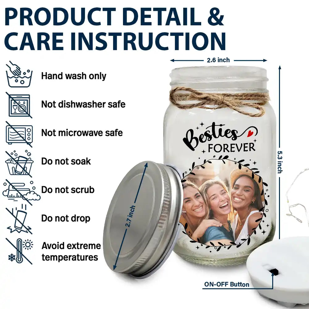 Custom Photo,Gift For Bestie,Happy - Custom Photo Our Memories Are Countless Our Friendship Is Endless - Personalized Mason Jar Light