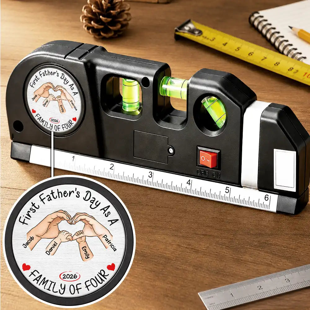 Gift For Men,Gift For Father,Gift For Boyfriend,Gift For Couples,Gift For Husband,New Dad,New Mom,Non-Eng,Vector,Adorable - First Time As Family Of Three - Personalized Laser Level Tool