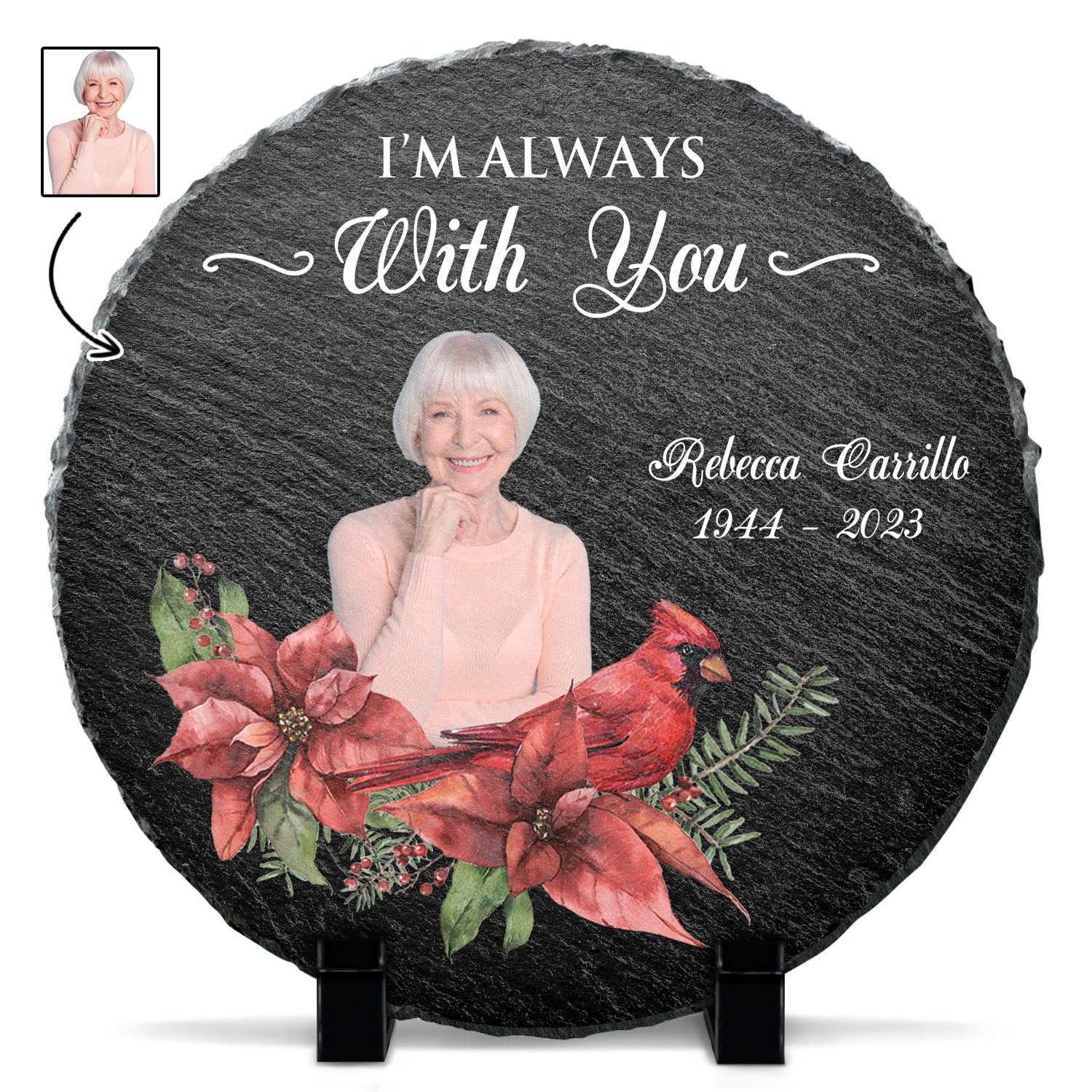 Custom Photo Cardinals I'm Always With You - Memorial Gift - Personalized Circle Memorial Garden Stone