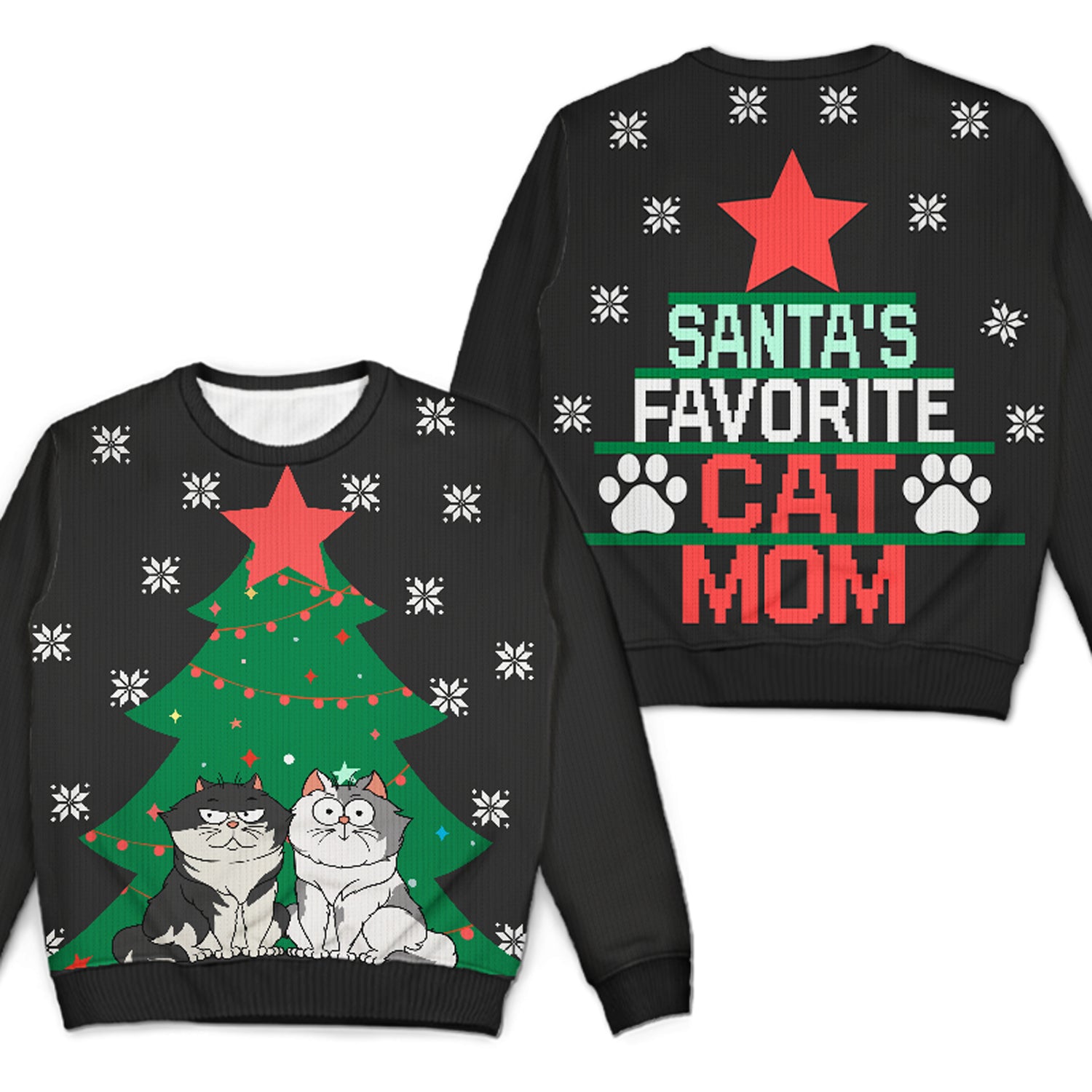 Santa's Favorite Cat Mom Dad - Christmas Gift For Cat Lovers - Personalized Unisex Ugly Sweater