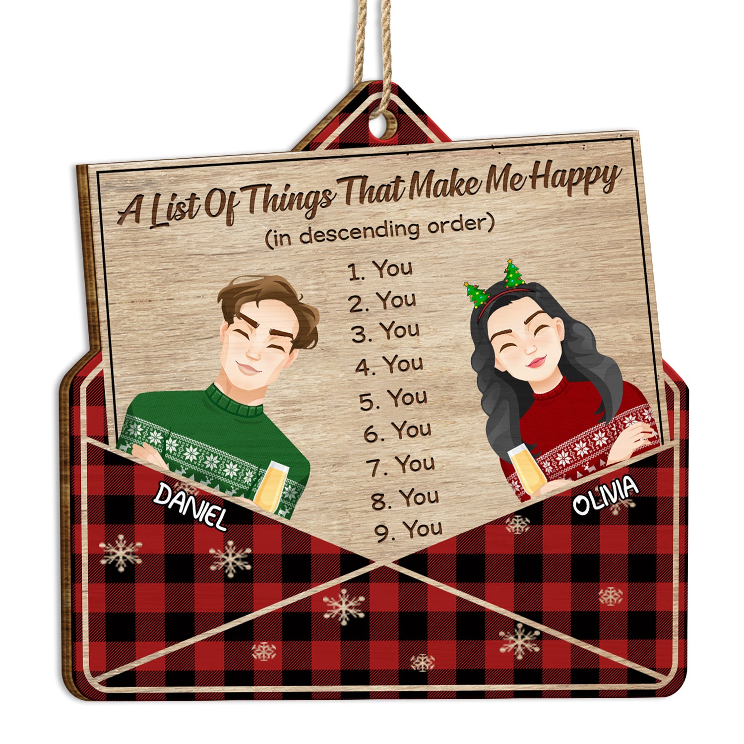 Christmas Couples A List Of Things That Makes Me Happy - Gift For Couples - Personalized Custom Shaped Wooden Ornament