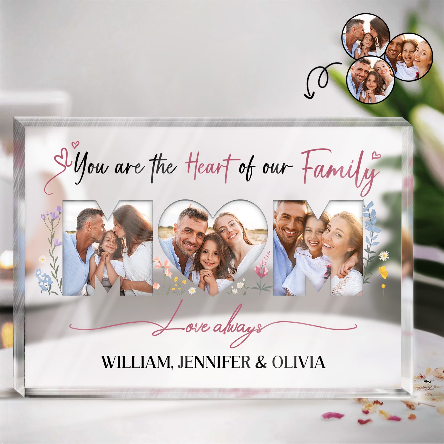 Custom Photo Mom You Are The Heart Of Our Family - Gift For Mother - Personalized Rectangle Shaped Acrylic Plaque