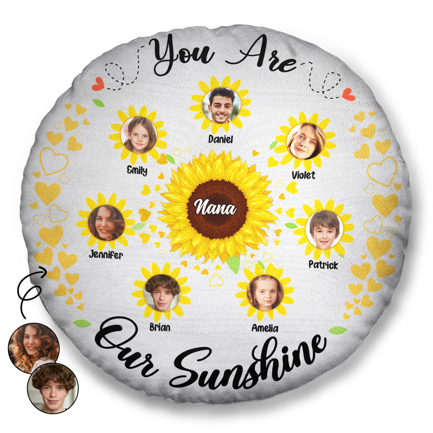 Custom Photo You Are Our Sunshine - Gift For Mom, Grandma - Personalized Round Pillow
