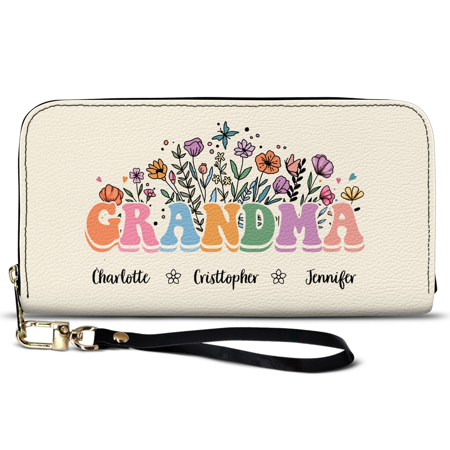 Mom Grandma Floral - Gift For Mother, Grandmother - Personalized Leather Long Wallet