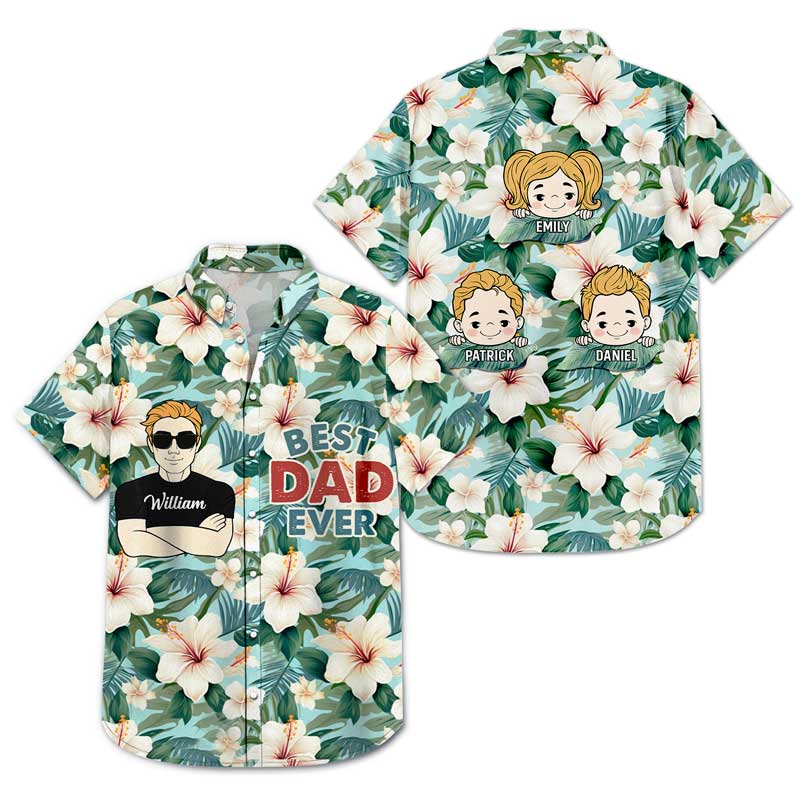 Flat Cartoon Best Dad Ever - Personalized Hawaiian Shirt