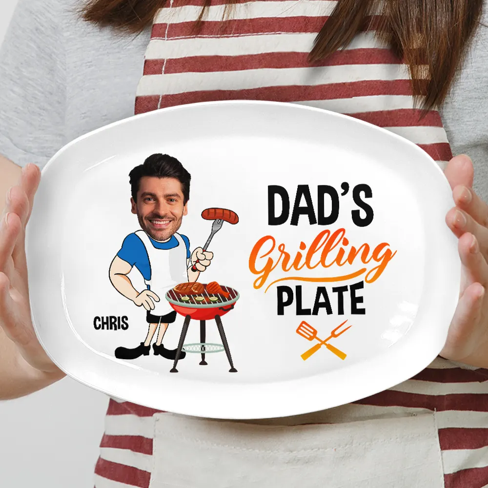 Custom Photo,Gift For Father,Gift For Grandpa,Grilling,Funny - Custom Photo Dad Grandad's Grilling Plate - Personalised Plate