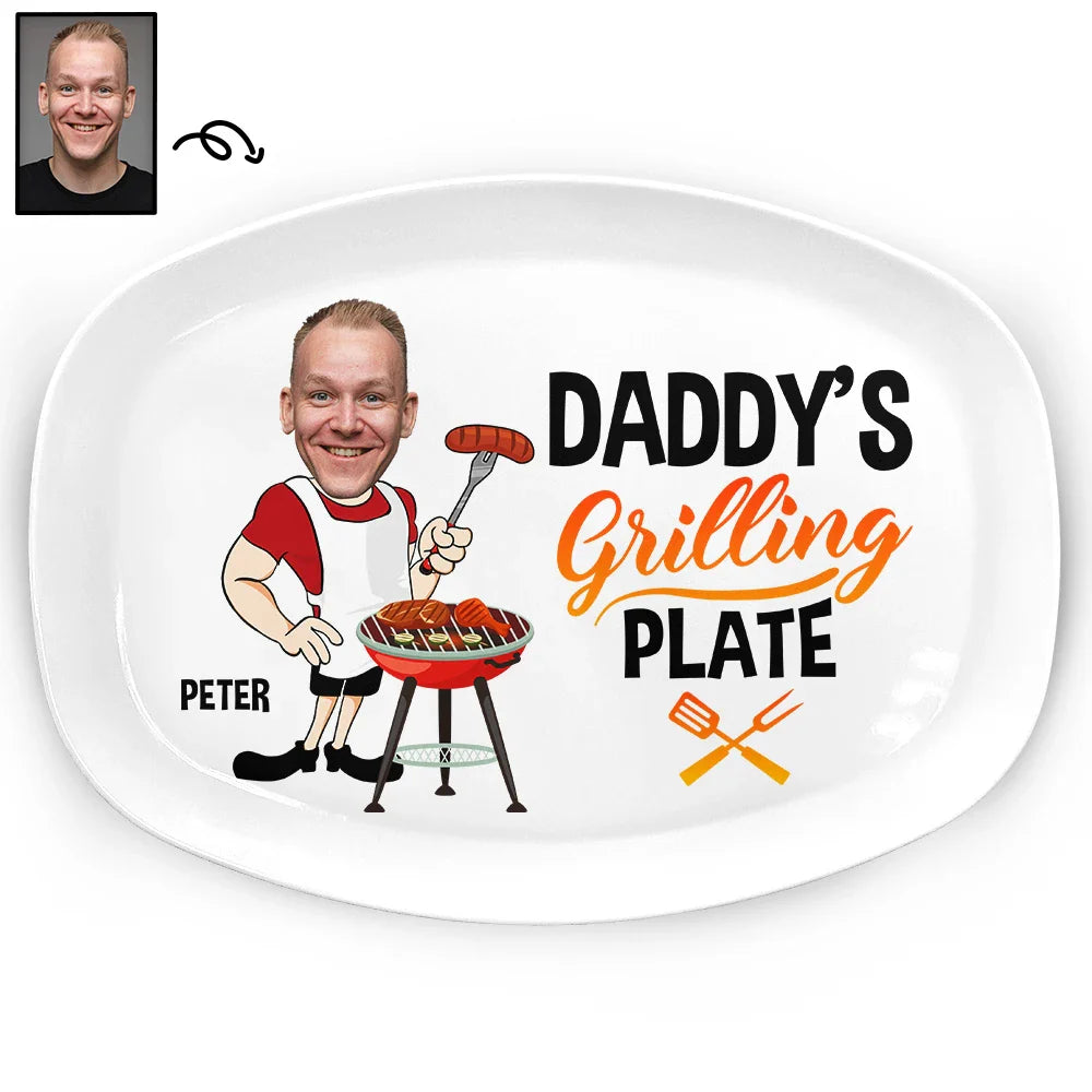 Custom Photo,Gift For Father,Gift For Grandpa,Grilling,Funny - Custom Photo Dad Grandad's Grilling Plate - Personalised Plate