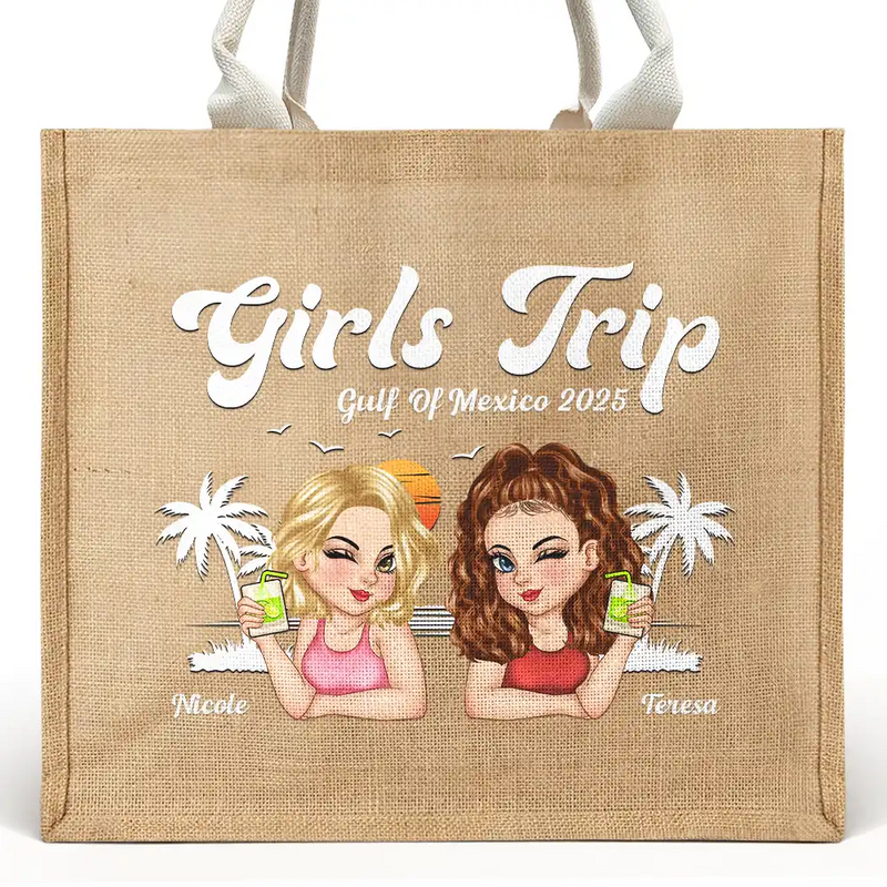Gift For Bestie,Beach,Summer - Girls Trip Summer Vibe - Personalized Jute Beach Bag
