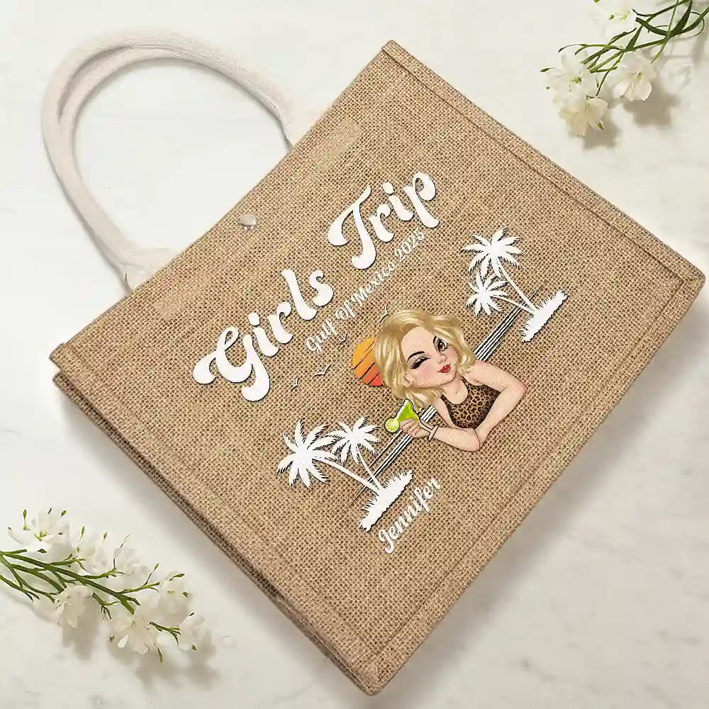 Gift For Bestie,Beach,Summer - Girls Trip Summer Vibe - Personalized Jute Beach Bag