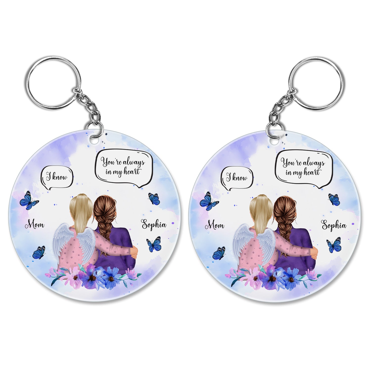 You're Always In My Heart Watercolor Style - Memorial Gift For Mom, Grandma, Daughter, Granddaughter - Personalized Custom Circle Acrylic Keychain