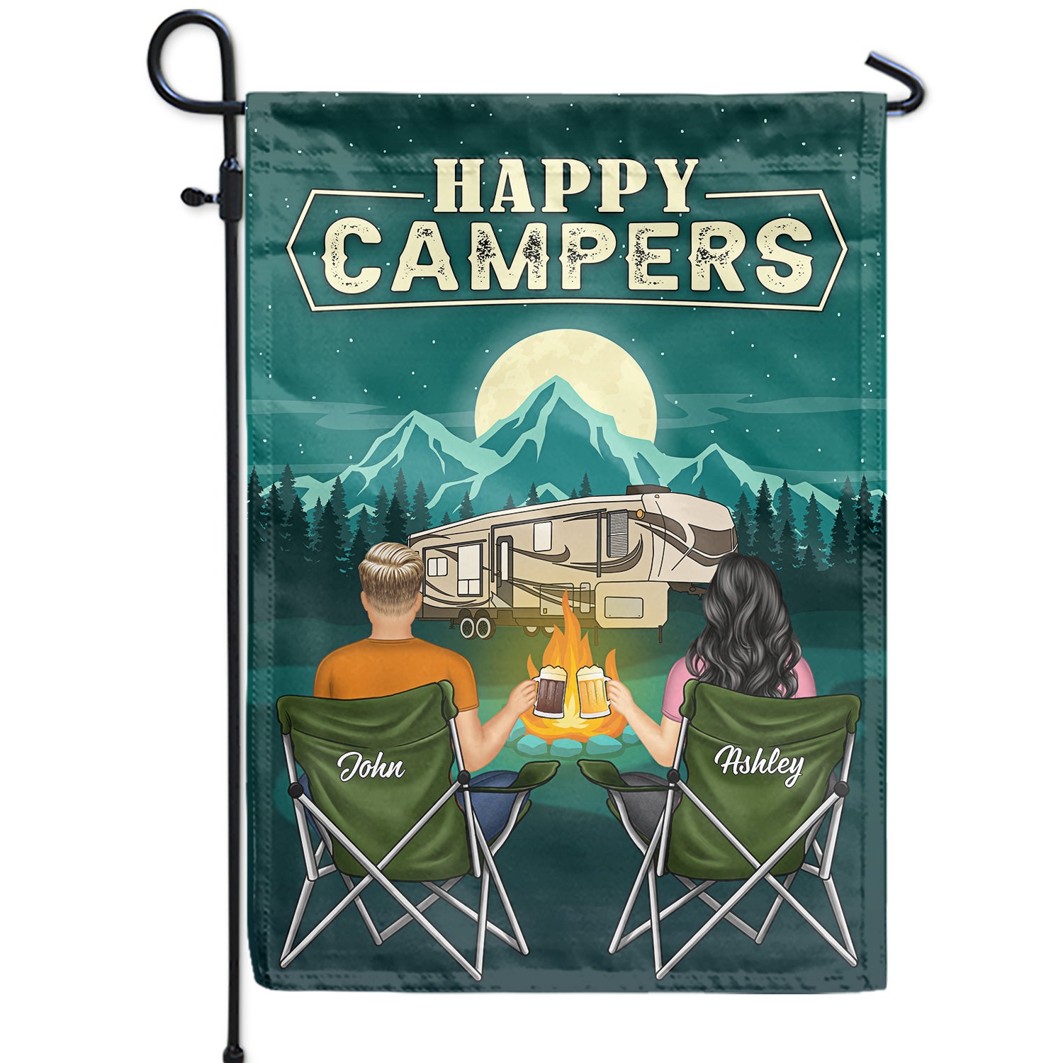 Happy Campers - Gift For Camping Besties - Personalized Custom Flag