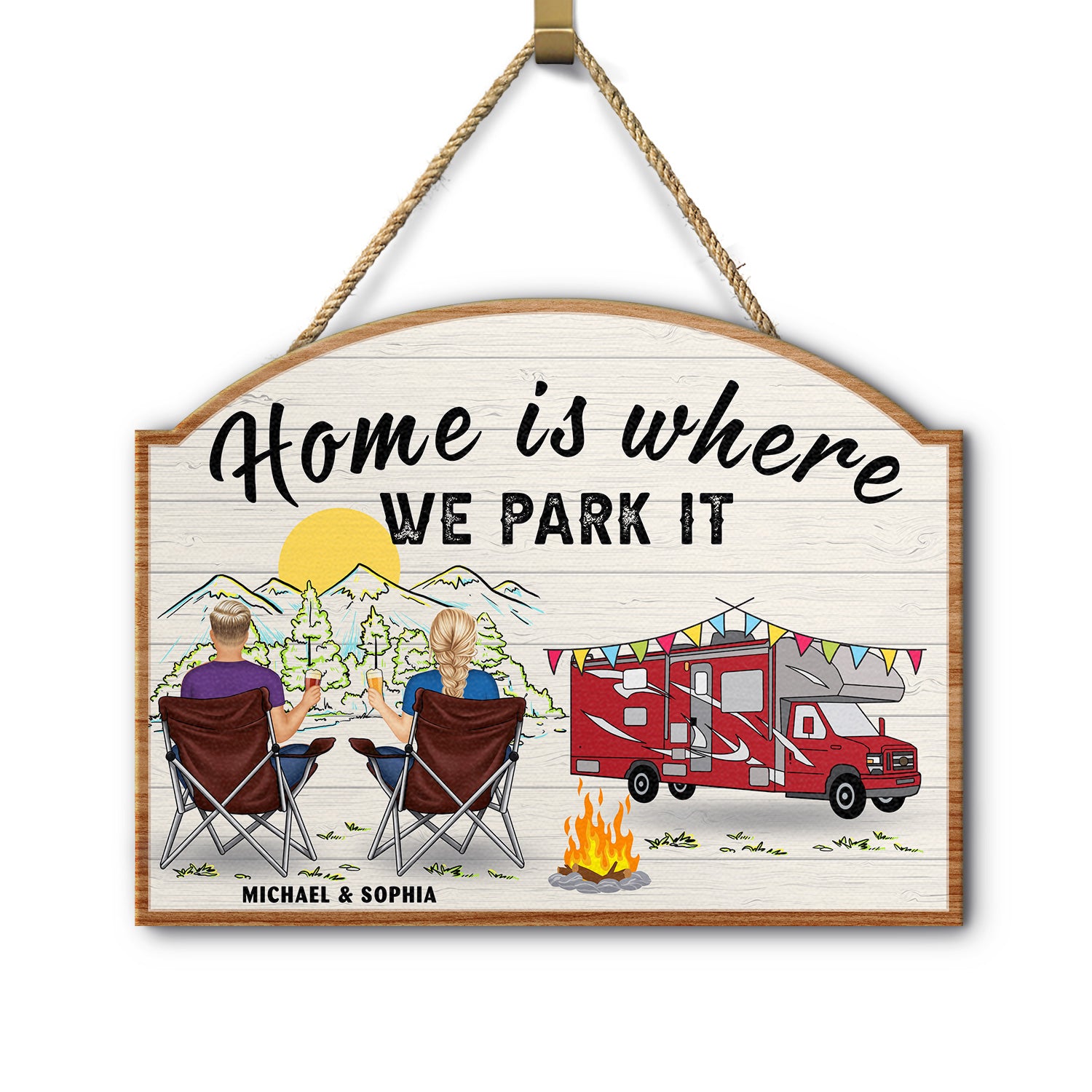 Home Is Where We Park It - Gift For Camping Lovers - Personalized Custom Shaped Wood Sign