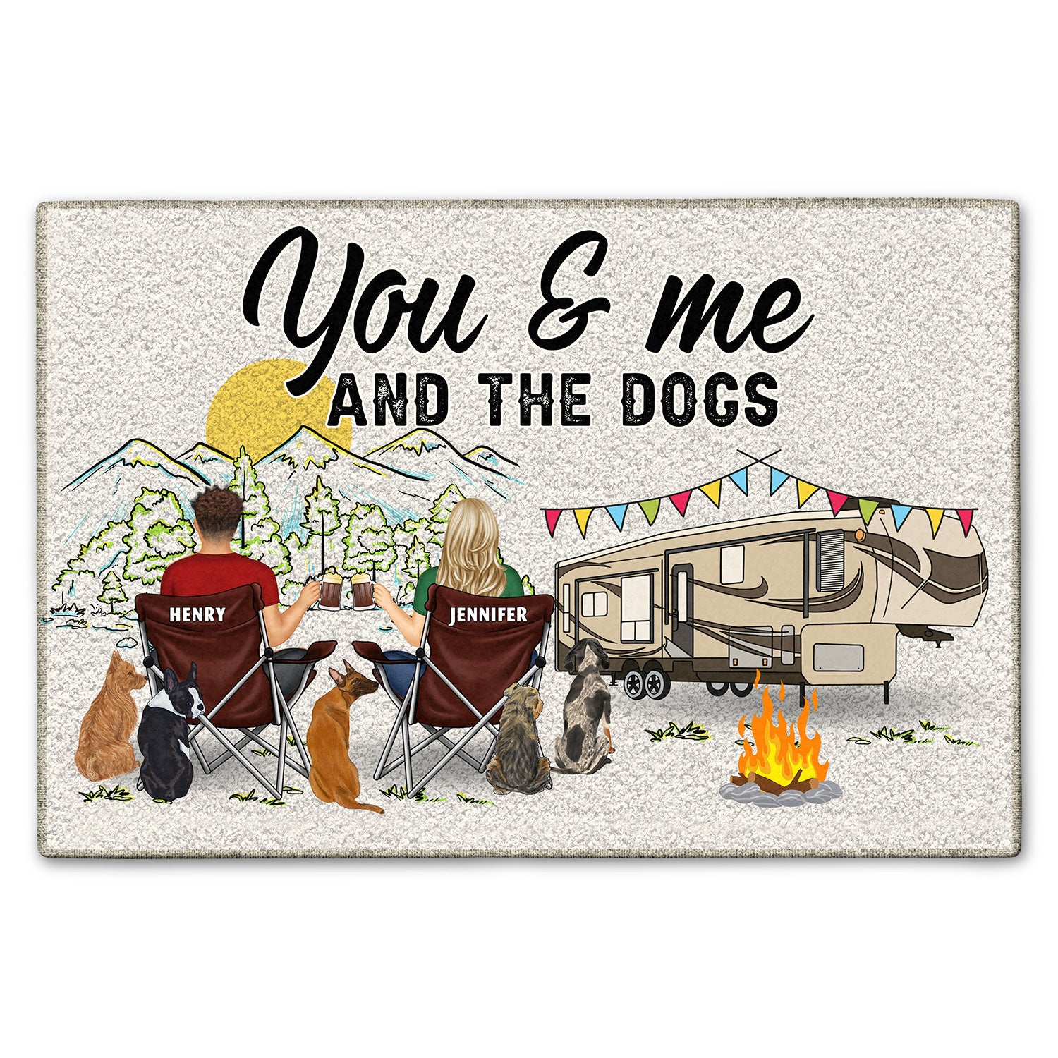 Home Is Where We Park It You And Me And The Dogs - Gift For Camping Lovers - Personalized Doormat