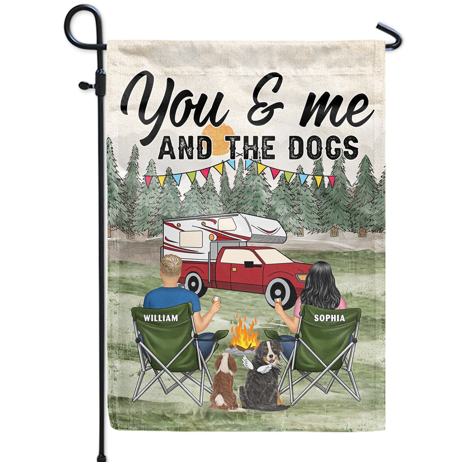 You And Me And The Dog Grass - Gift For Camping Lovers - Personalized Flag