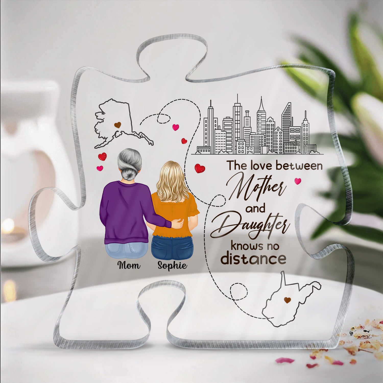 Know No Distance - Gift For Mother, Daughter - Personalized Puzzle Shaped Acrylic Plaque