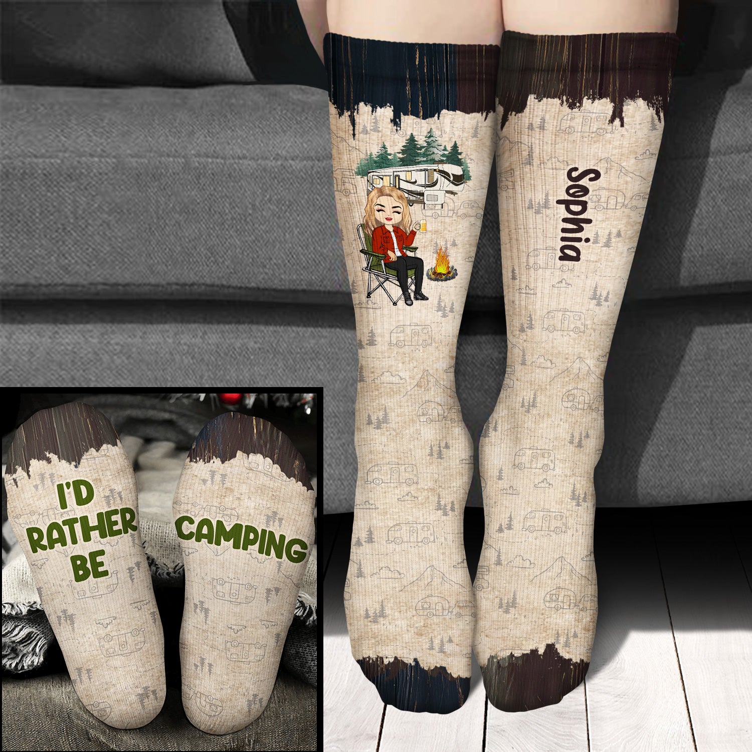 I'd Rather Be Camping - Gift For Camping Lovers - Personalized Socks