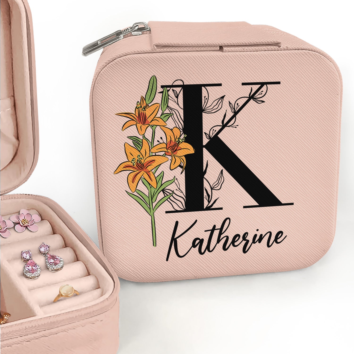 Birth Flower With Name - Gift For Her, Gift For Women - Personalized Jewelry Box