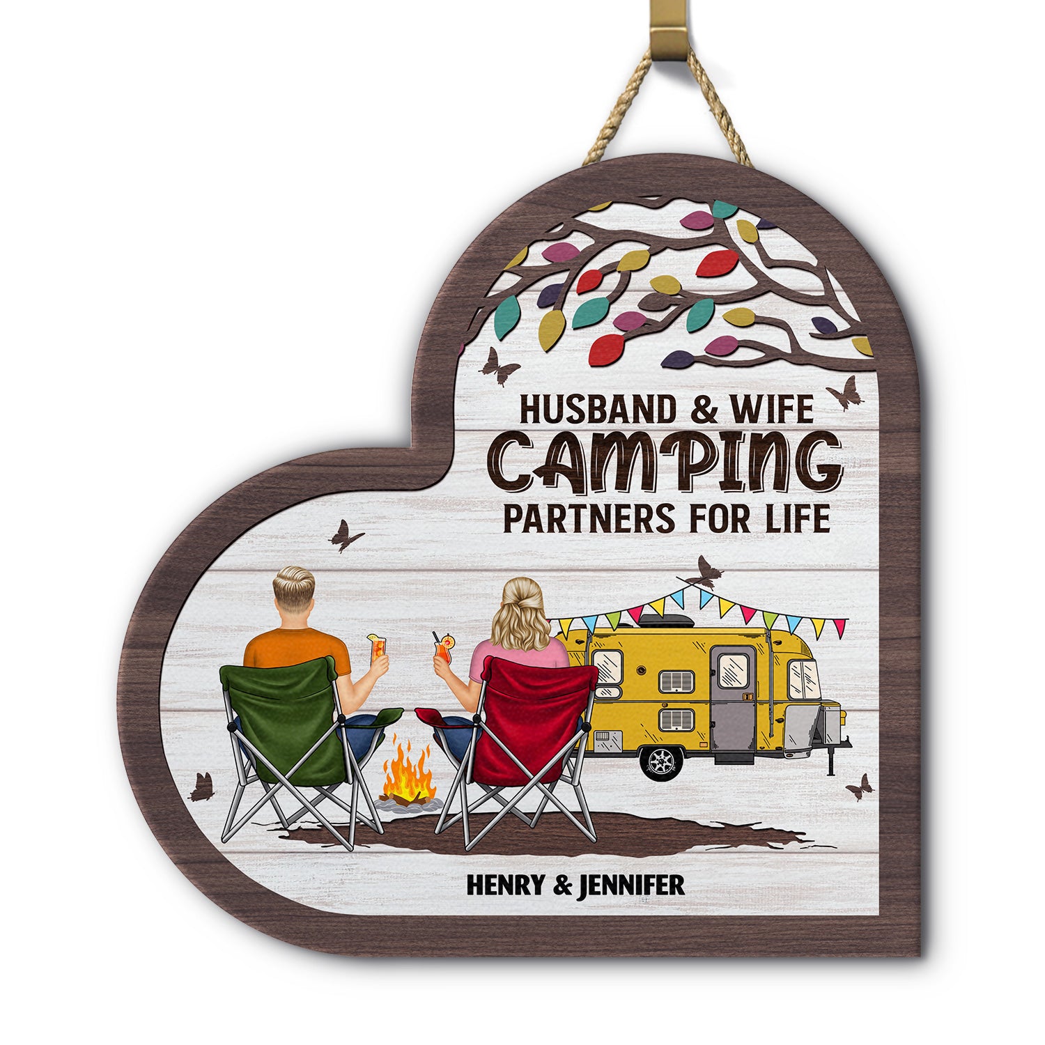 Camping Partners For Life - Gift For Camping Couple - Personalized Custom Shaped Wood Sign
