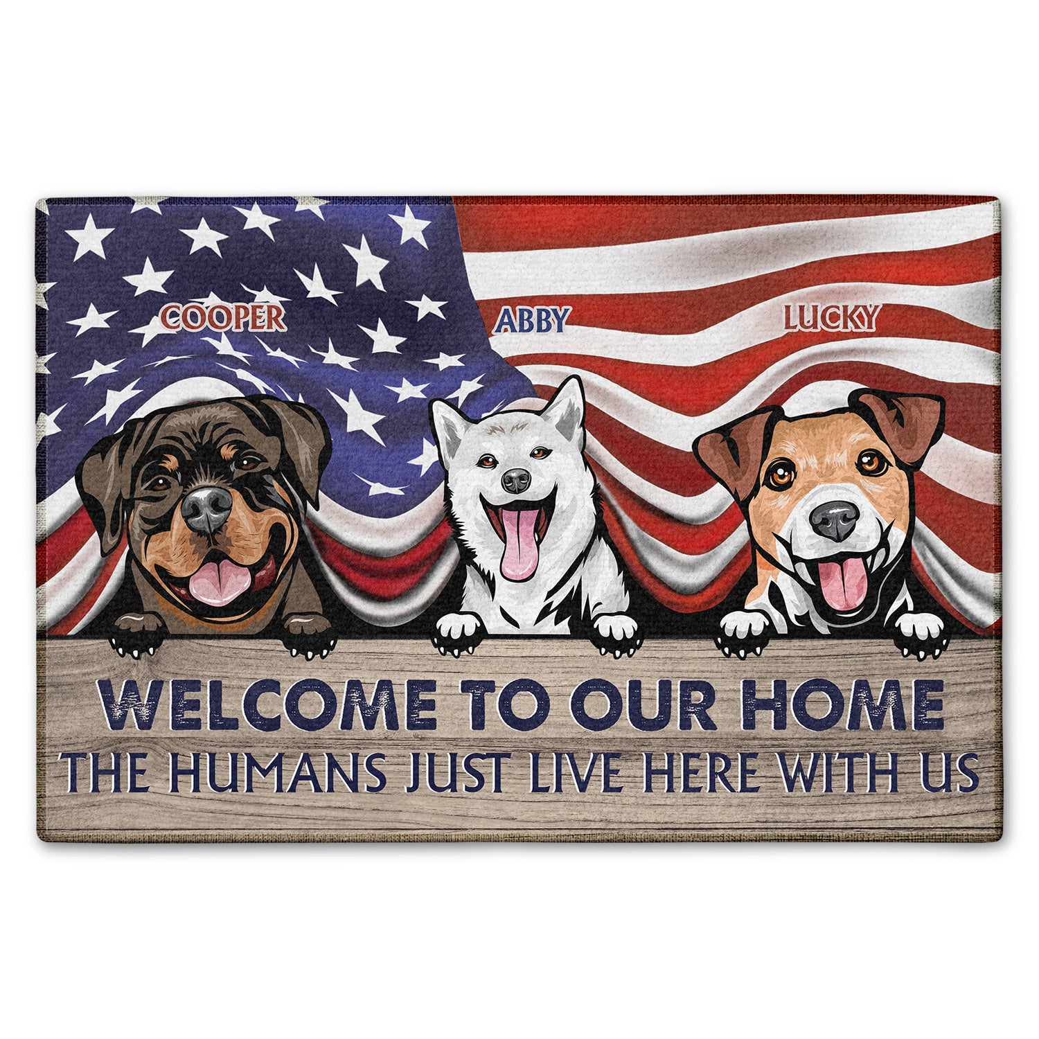 Stars And Stripes Welcome To Our Home The Humans Just Live Here With Us - Funny, Home Decor Gift For Dog, Cat Lovers, Family - Personalized Custom Doormat