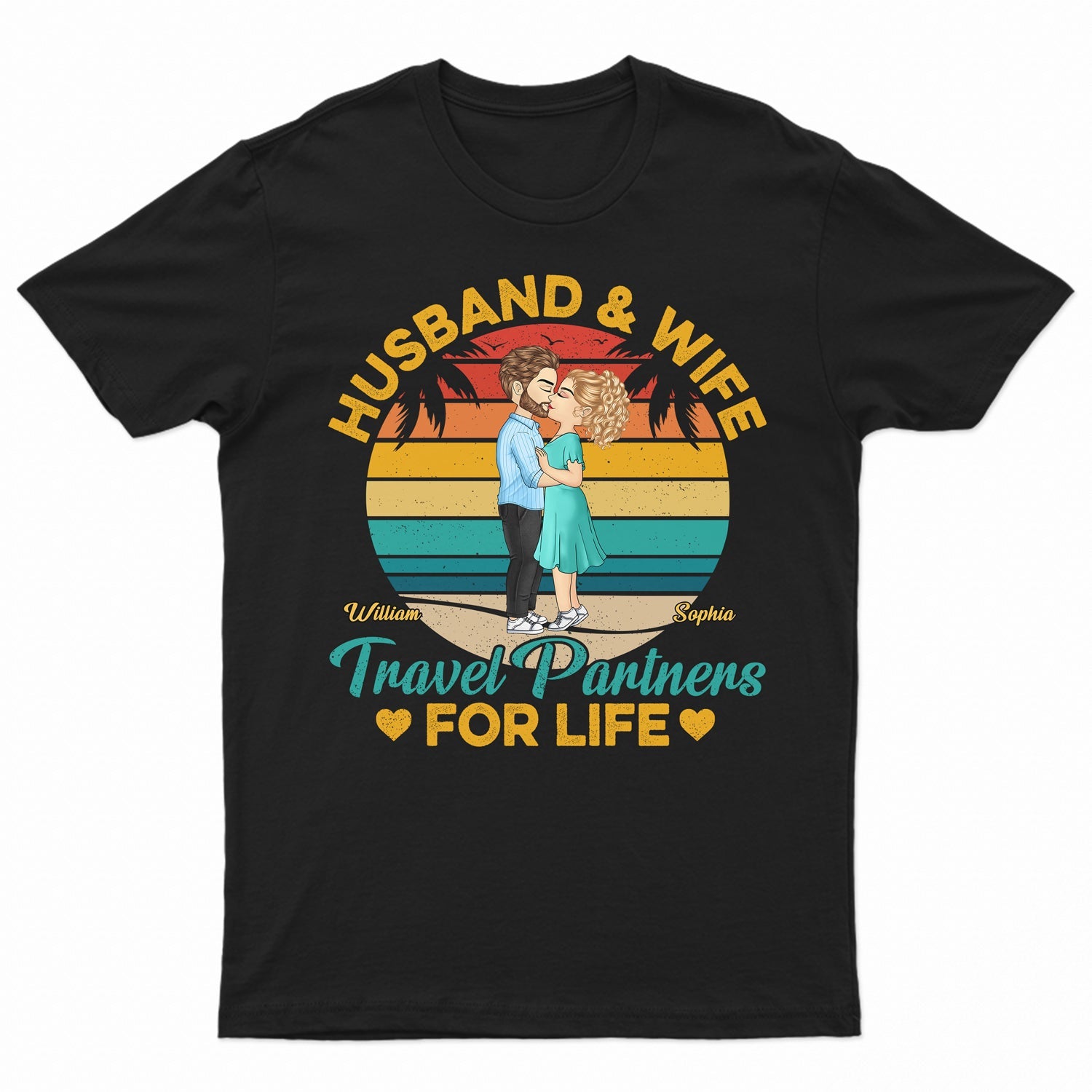 Husband And Wife Travel Partners For Life Traveling Couple - Personalized Unisex T-Shirts Designed By Untrue Adriane